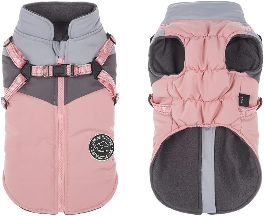 Hundejacken für den Winter Winddicht Wasserdicht 2 in 1 Outfit Kaltwettermantel Hundewestengeschirr