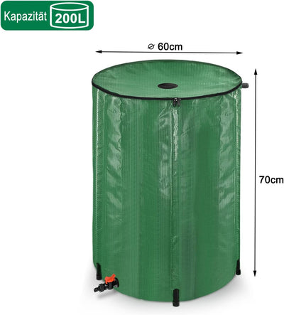 NAIZY Regentonne 200 Liter Regenwassertonne Zusammenklappbar Regenwassertank mit Regenfass PVC Schut