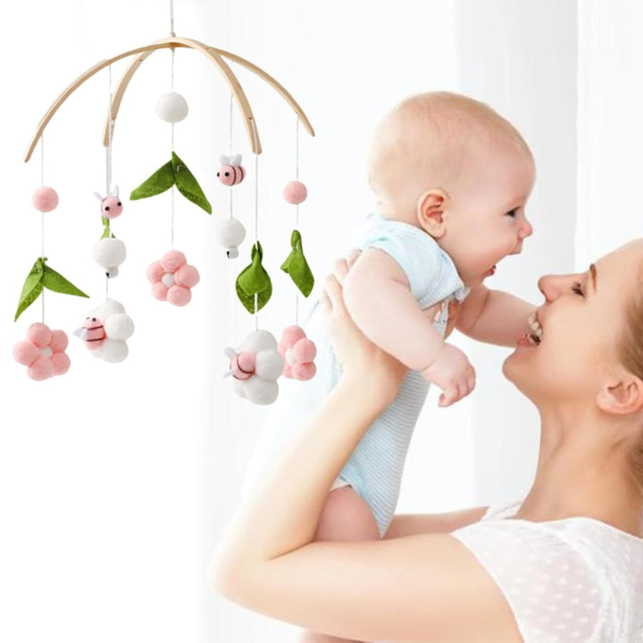Herfair Mobile Baby Windspiele mit Filzbällen - Frische Blumen und Bienen, Kinderzimmer Hängende Bet