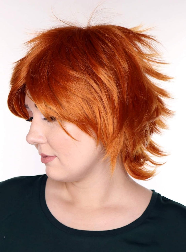 Prettyland C178 - Rot Orange Kurzhaar Kurze Perücke Gestuft Ausgefallen Party, Orange