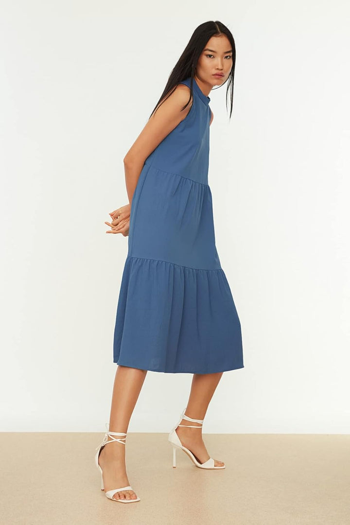 TRENDYOL Damen Breites Geschnittenes Kleid Dress (1er Pack) 38 Blau, 38 Blau