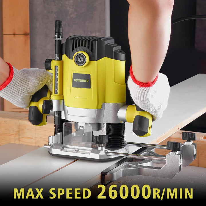 Oberfräse mit Koffer 1800W 10000-26000 U/min DEWINNER, Oberfräsen Mit 12 Stück Fräsen Cuter, 3 Spann
