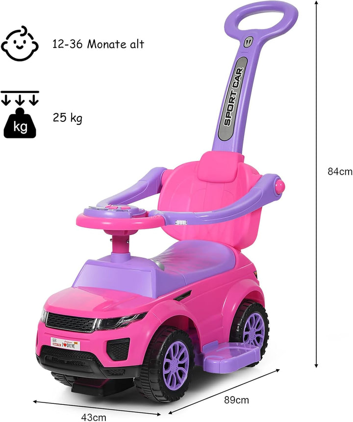 COSTWAY 3 in 1 Rutschauto Schiebeauto, Rutschfahrzeug mit abnehmbarem Schiebgriff, Schutzbügel & ver