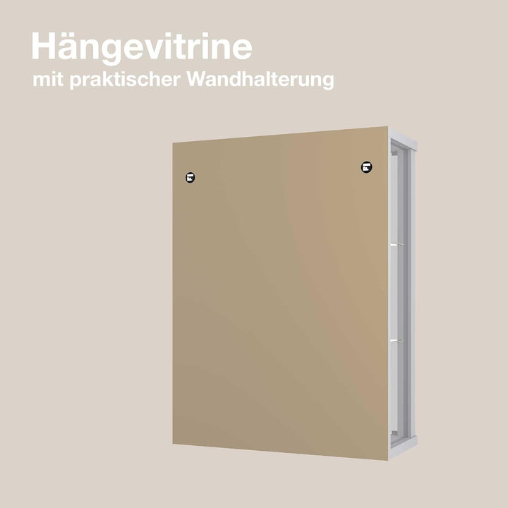 K-Möbel Hängevitrine in Alu/Silber (80x60x25 cm) mit 2 höhenverstellbaren Glasböden, Spiegel & LED -