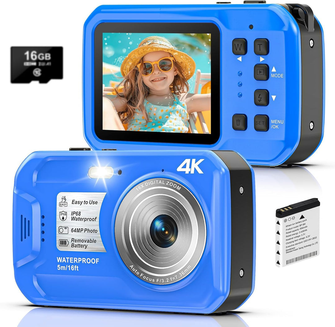 Unterwasserkamera, Yixinxin Digitalkamera wasserdichte 4K 64MP 16FT Autofokus wasserdichte Kamera zu