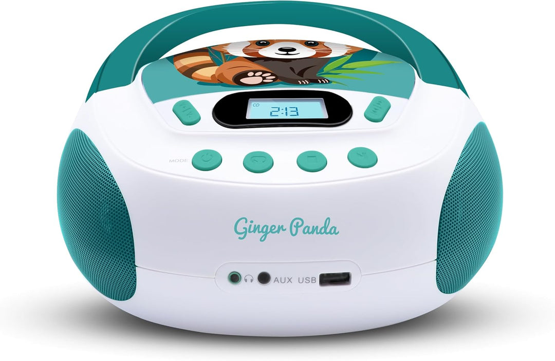 MOOOV 477414 CD-Player für Kinder, Motiv: Panda, Rot, MP3 und USB-Port – AUX-In – Kopfhöreranschluss