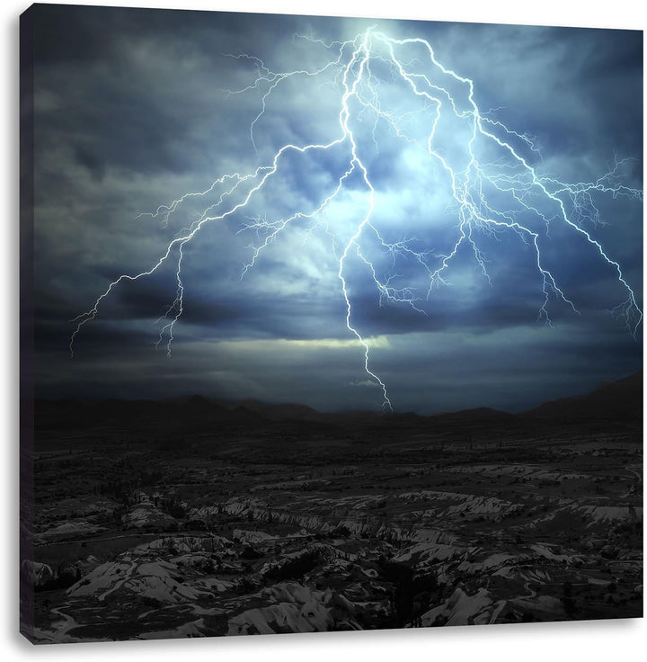 Pixxprint Blitz an Himmel als Leinwandbild Quadratisch/Grösse: 70x70 / Wandbild/Kunstdruck/fertig be