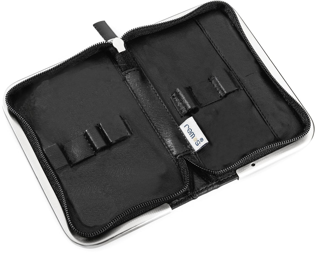 REMOS Nageletui leer aus echtem Leder zum Bestücken mit 6 Instrumenten - schwarz, schwarz