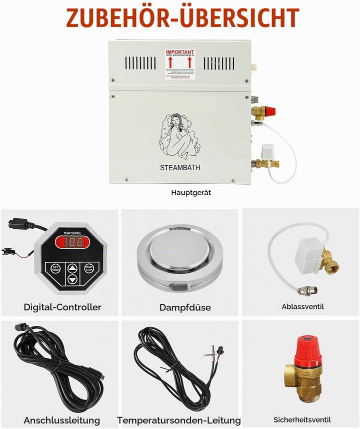 CGODENWALL 6KW Dampfgenerator Innerhalb von 6m³ Gewerbe/Haushalt für Sauna mit 35-55 ℃ Automatik The