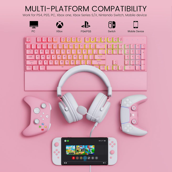 EKSA E900 Gaming Headset, PC Headset mit Abnehmbar Mikrofon mit Geräuschunterdrückung, 3D Surround S