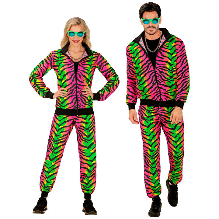 Widmann Trainingsanzug Neon Regenbogen für Erwachsene | Mehrfarbig - Jogginganzug 80er Jahre, Neon F