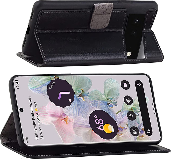 Suncase Book-Style Hülle kompatibel mit Google Pixel 7A 5G Leder Tasche (Slim-Fit) Lederhülle Handyt