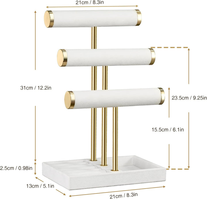 Schmuck Organizer mit 3 Ebenen - Weiss Schmuckständer Armbänder, Abnehmbarer T-Steg Schmuck Ständer,
