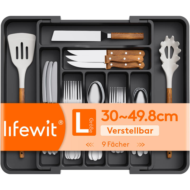 Lifewit Kleine Besteckkasten, Besteckeinsatz für Schublade, Verstellbarer Besteckkasten Erweiterbar