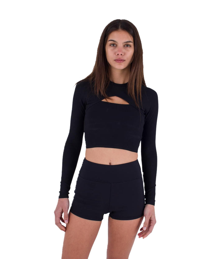 Hurley Damen Max Solid Rib Cropped Cross Yoke Rashguard Rash-Guard-Shirt L Schwarz, L Schwarz