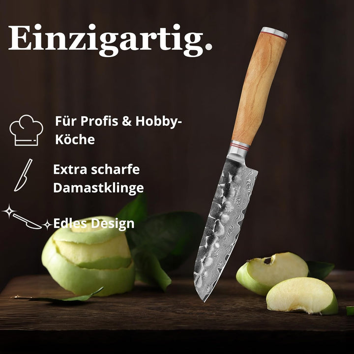Wakoli Olive HS Serie Damastmesser kleines Santokumesser 13cm Klinge extrem scharf aus 67 Lagen I Da
