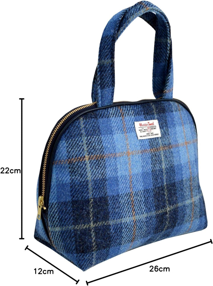 Vagabond Bags Harris Tweed Blue Check Handled Bag Kulturtasche, 26 cm, Blau (Mid Blue), Kulturtasche