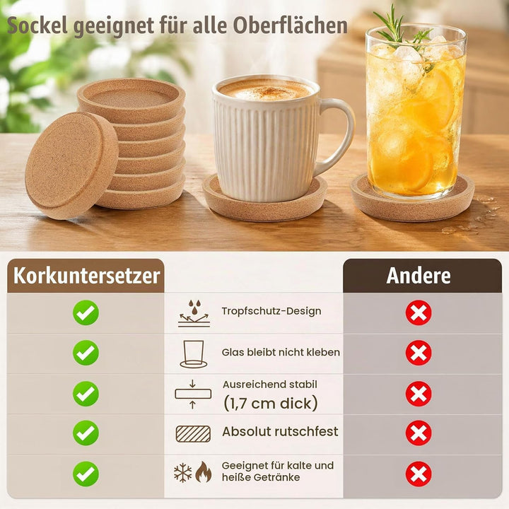 18 Stück Korkuntersetzer Rund mit Rand Untersetzer Kork - Wiederverwendbar