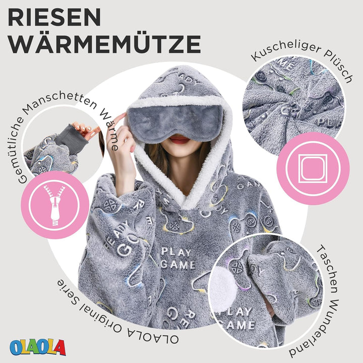 OLAOLA Decken Hoodie, Übergrosse Tragbare Decke Leuchtet im Dunkeln, Weicher Plüsch Kapuzenpullover