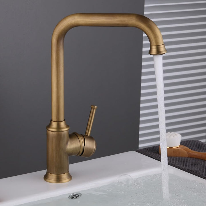 Vintage-Bronze-Wasserhahn, antiker Messing-Waschbeckenhahn, Waschbeckenarmatur, 360° schwenkbarer Ei