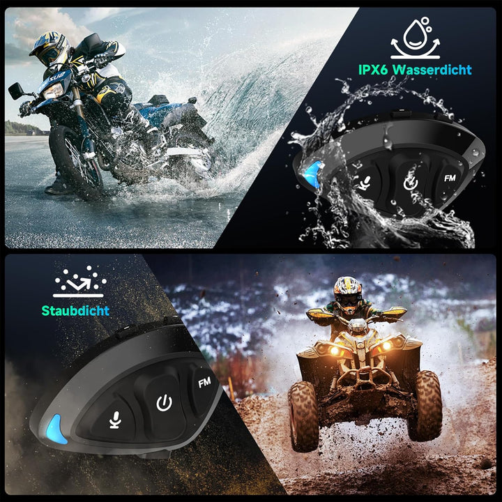 Moman Bluetooth Kommunikationssystem für Motorradhelme, Mono-Headset mit Hi-Fi Lautsprechern &amp; Geräu
