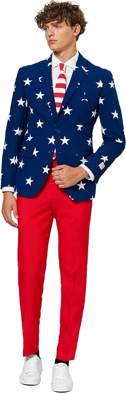 Opposuits OSUI-0023-EU50 - Stars and Stripes - USA Kostüm, Grösse 50, mehrfarbig 50 Mehrfarbig, 50 M