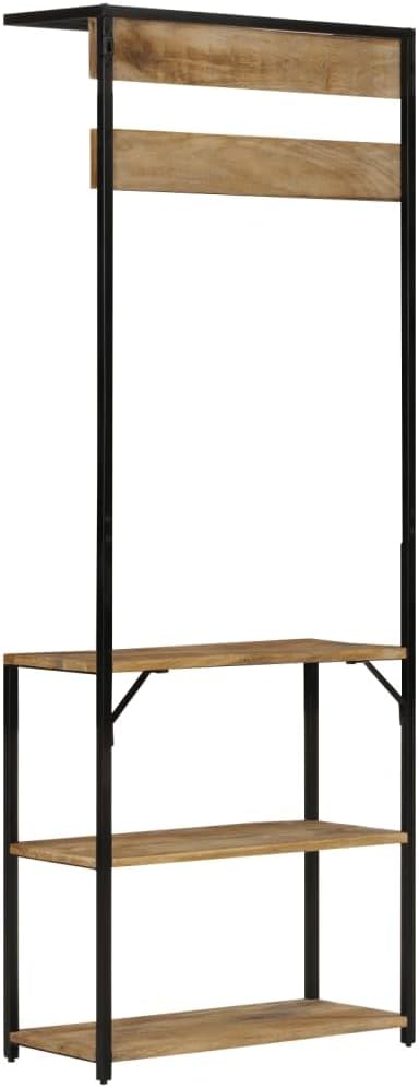 Hothingwell Garderobenständer, 8 Haken, massives Mangoholz | 3 Schuhregale, robuster Eisenrahmen, fü