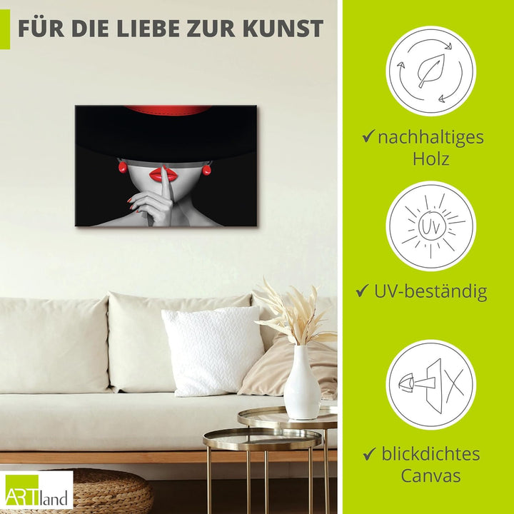 ARTland Leinwandbilder Wandbild Bild auf Leinwand 60x40 cm Wanddeko Frau Lady Stil Lippenstift Beaut