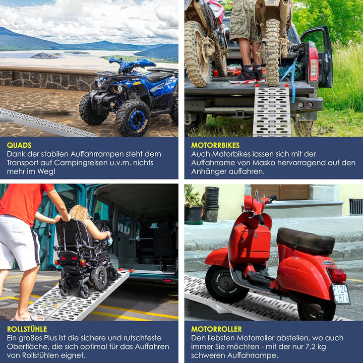 Masko® Auffahrrampe 340kg Faltbare ALU Verladerampe Max 680kg* Pro Paar Verladeschiene Antirutsch Kl