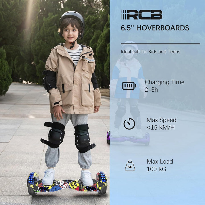 RCB Hoverboards 6,5 Zoll Skateboard Kinder und Jugendliche Hoverboards mit Bluetooth - Led Licht Seg