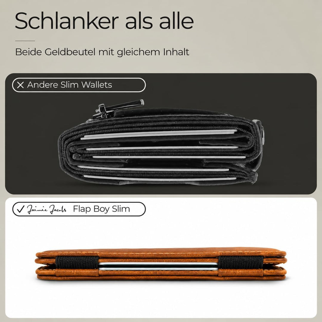Jaimie Jacobs Flap Boy Slim ohne Münzfach Magic Wallet integrierter RFID Schutz Magischer Geldbeutel