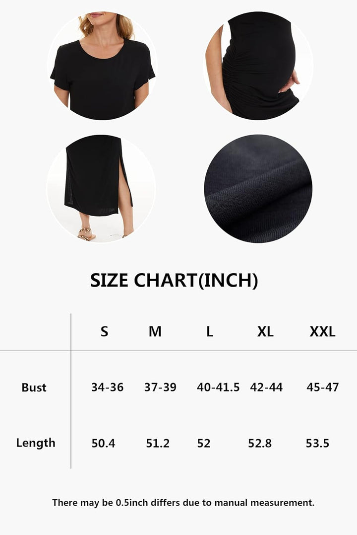 Smallshow Damen Lang Split Umstandskleid Sommer Kurzarm Umstandsmode XL Blaugrün, XL Blaugrün