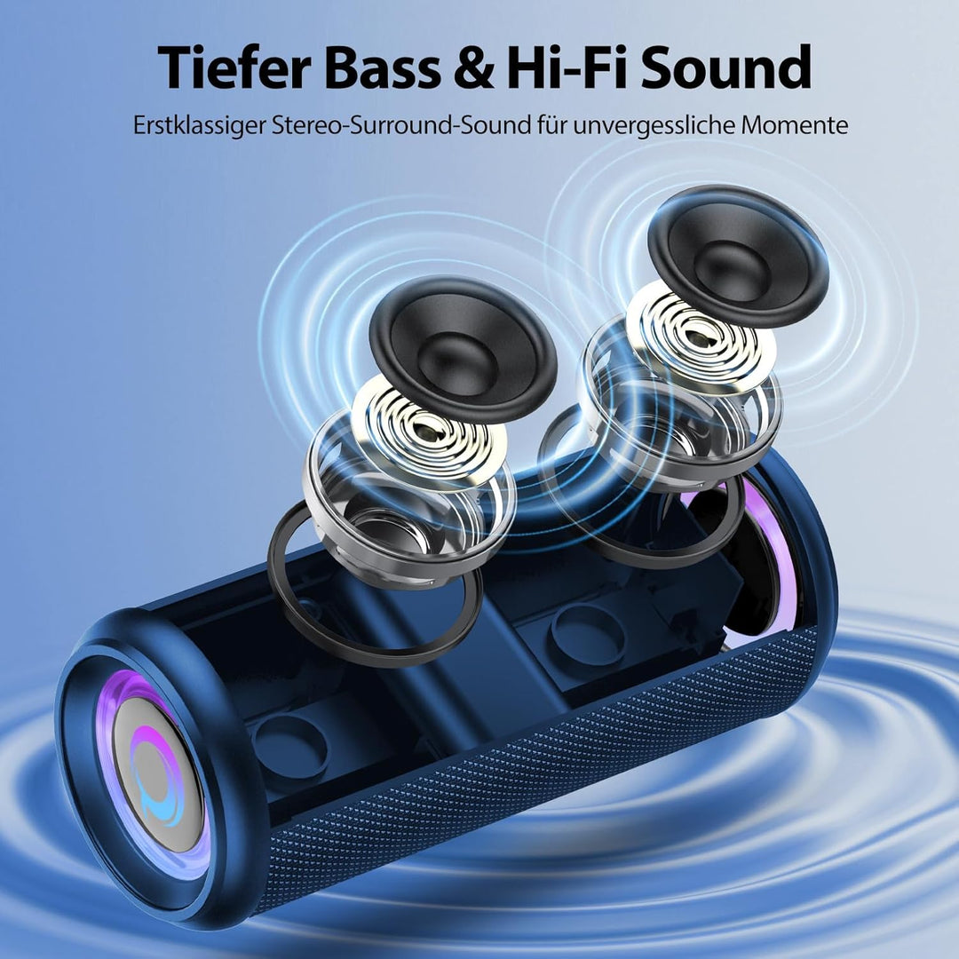 Bluetooth Lautsprecher, 2026 Musikbox Bluetooth 5.4 mit RGB Lichter, Tragbarer Lautsprecher Freispre