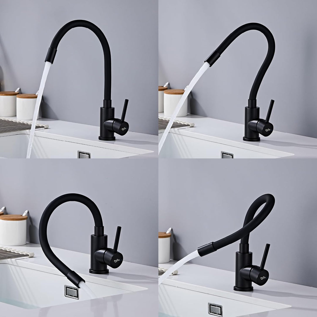 Wasserhahn Küche Schwarz, Flexibler Armatur Küche, Hochdruck Küchenamatur Schwarz 360° Drehbar, Misc