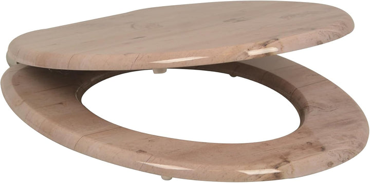 sanicomfort WC Sitz Wood light, MDF Holzkern, mit Absenkautomatik, Toilettensitz mit Klodecken, Klob