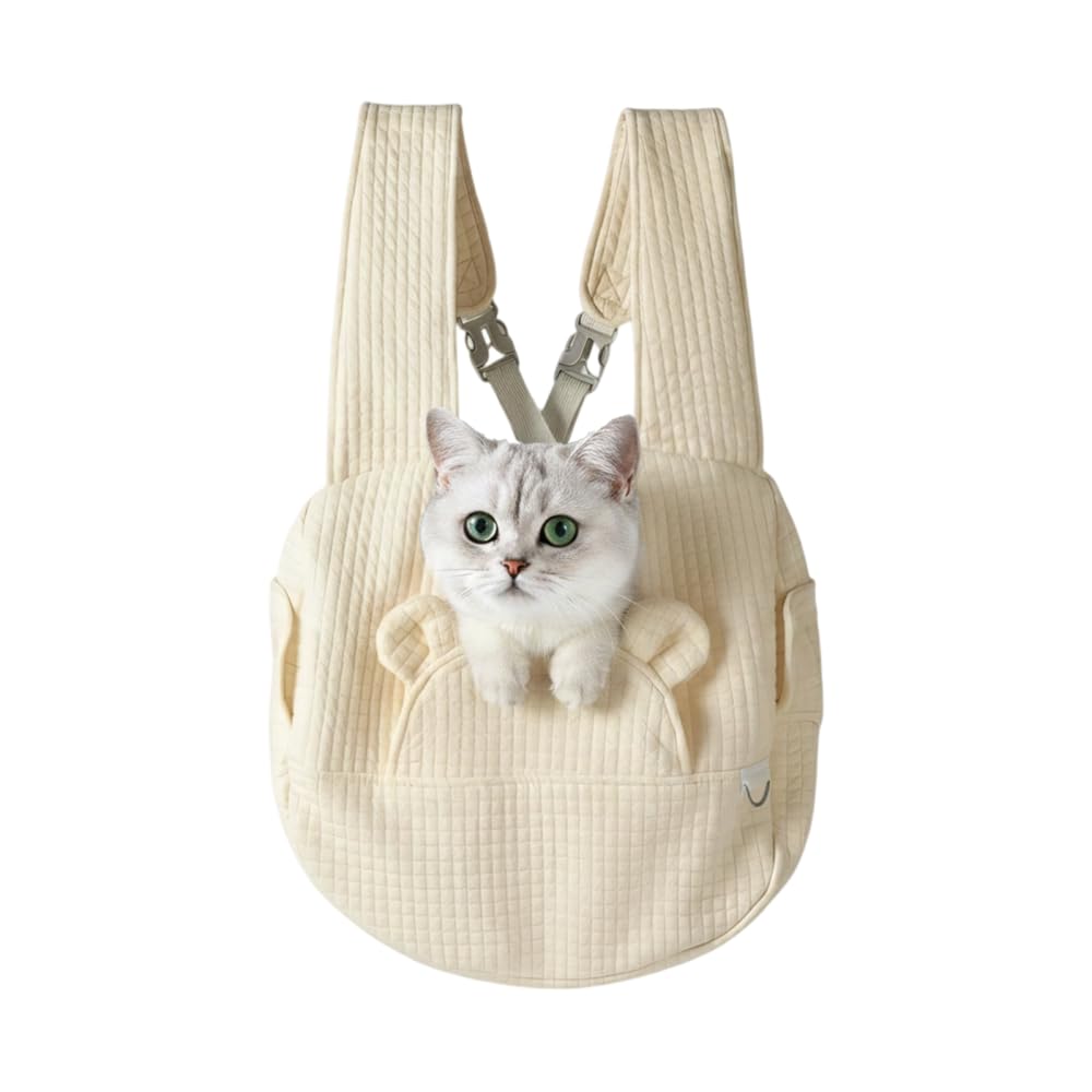 Hundetragetasche, Atmungsaktive Hund Reisen Tasche aus Gestepptem Stoff für Hunde und Katzen Beige,