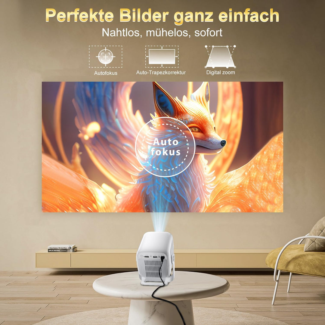 Salange Smart Mini Beamer Android 4K unterstüTzt,Led Portable WiFi Bluetooth Projector Autofokus Aut