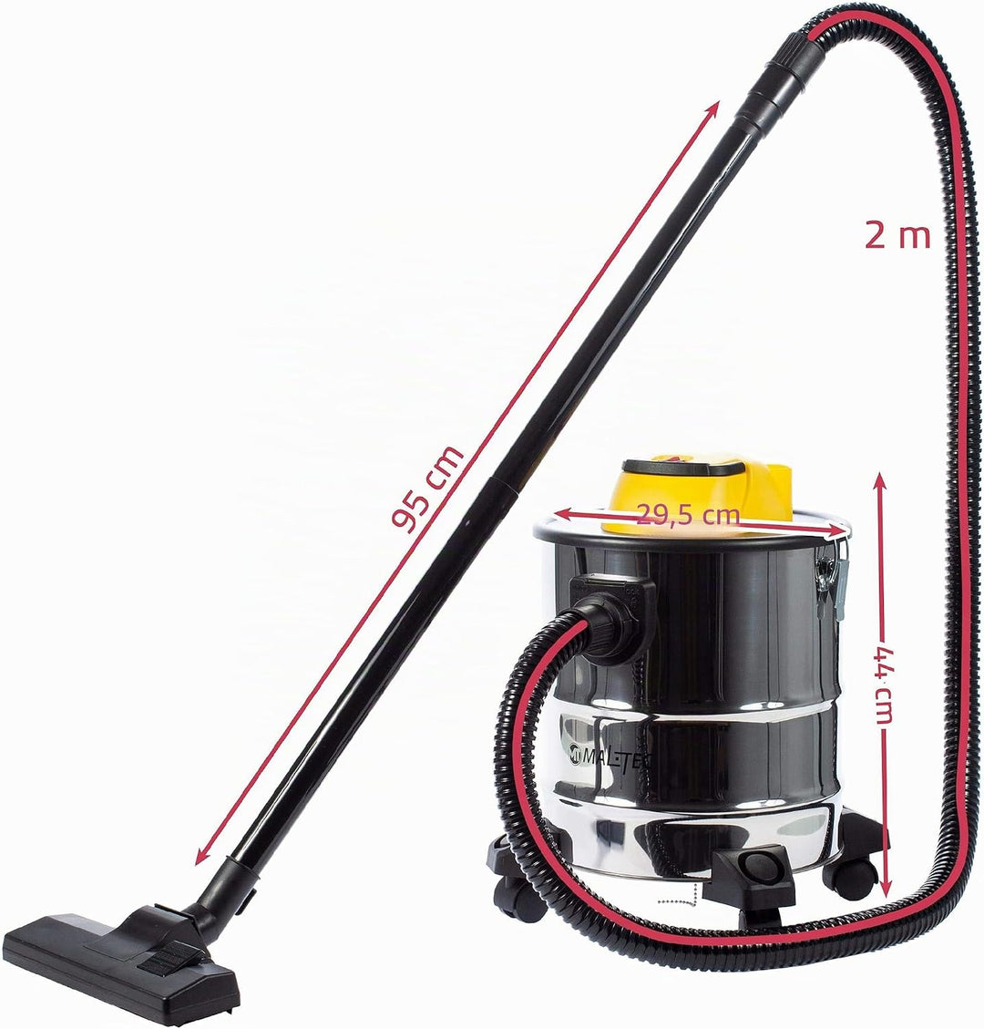 MalTec TurboVac ML2500-ASH-INDUSTRIAL, Kaminsauger, Edelstahl Plastik, Silber Gelb