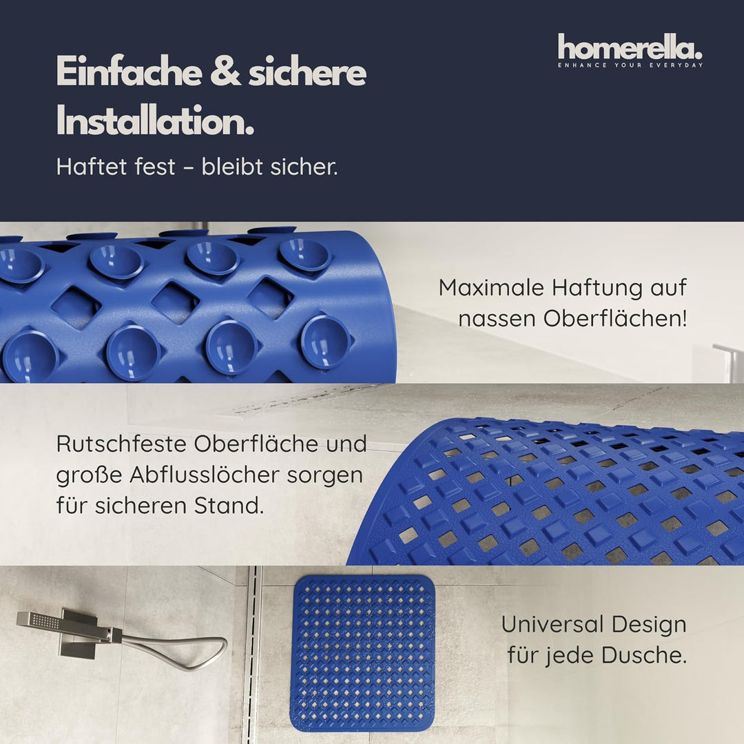 homerella© Duschmatte rutschfest 53x53cm, INKL. AUFHÄNGUNG, Antirutschmatte Dusche, schimmelresisten