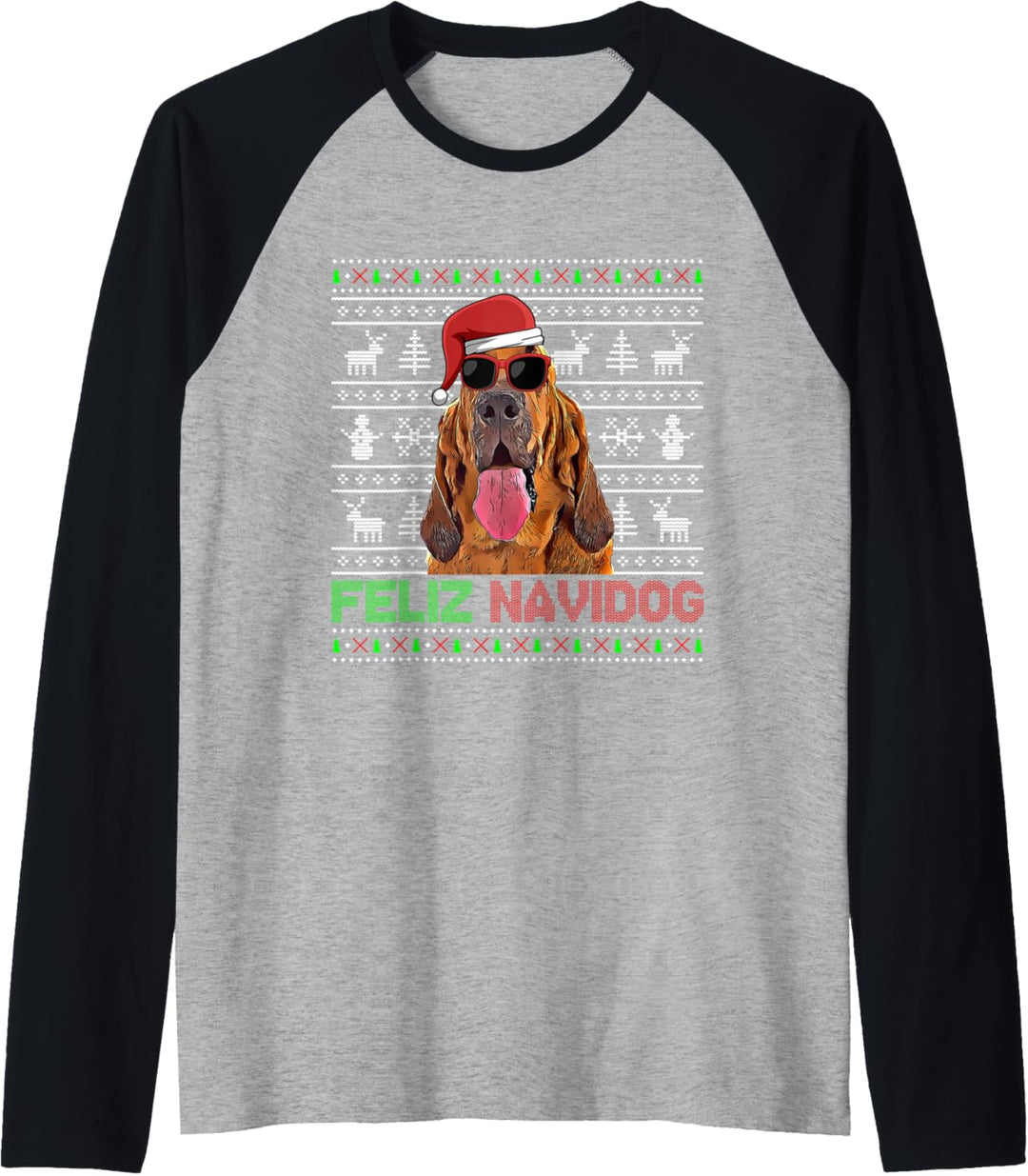 Bloodhound Dog Feliz Navidog Lustiges Weihnachten Raglan