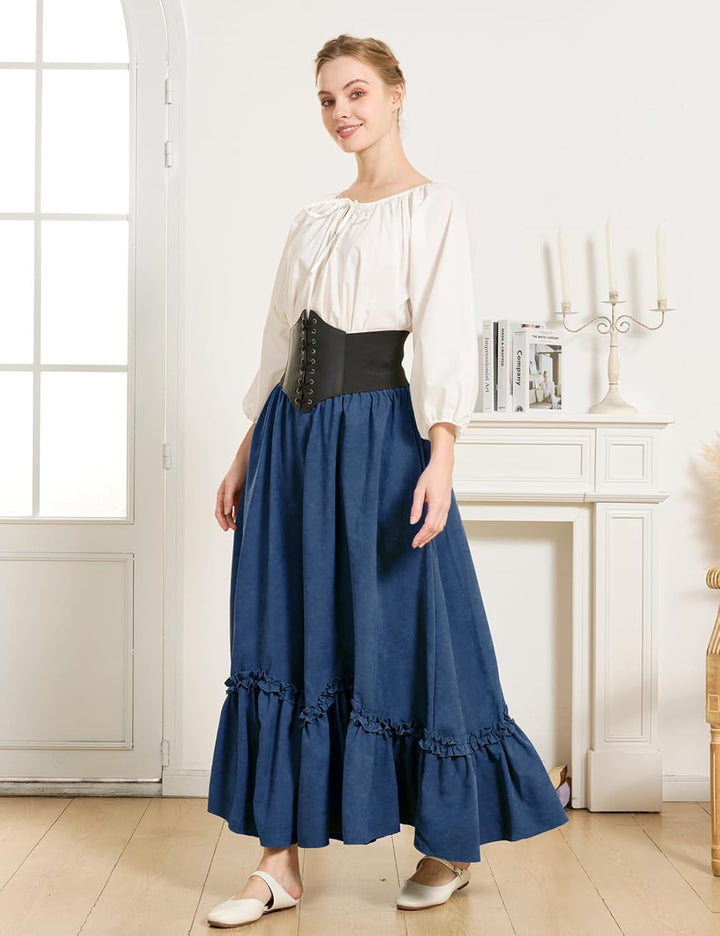 BEAUTELICATE Mittelalter Rock Damen Lang Vintage Maxirock A-Linie mit Taschen Viktorianische Rüsche