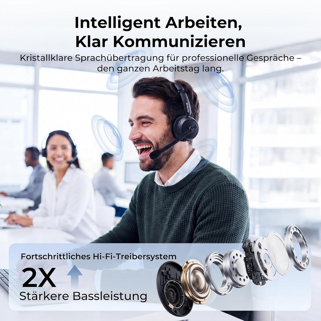 Nuroum HP31D 2026 Bluetooth Headset mit Mikrofon Wireless, KI Rauschunterdrückung für Anrufe,45 Std.
