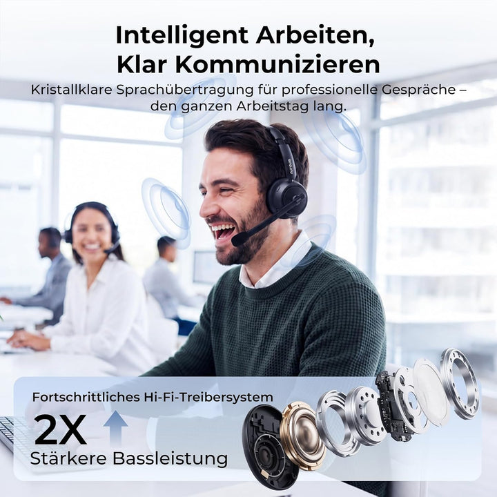 Nuroum HP31D 2026 Bluetooth Headset mit Mikrofon Wireless, KI Rauschunterdrückung für Anrufe,45 Std.
