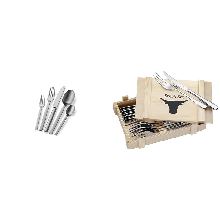 WMF Alteo Edelstahl Besteck Set 6 Personen, 30-teilig, Monobloc-Messer & Steakbesteck 12-teilig, Ste