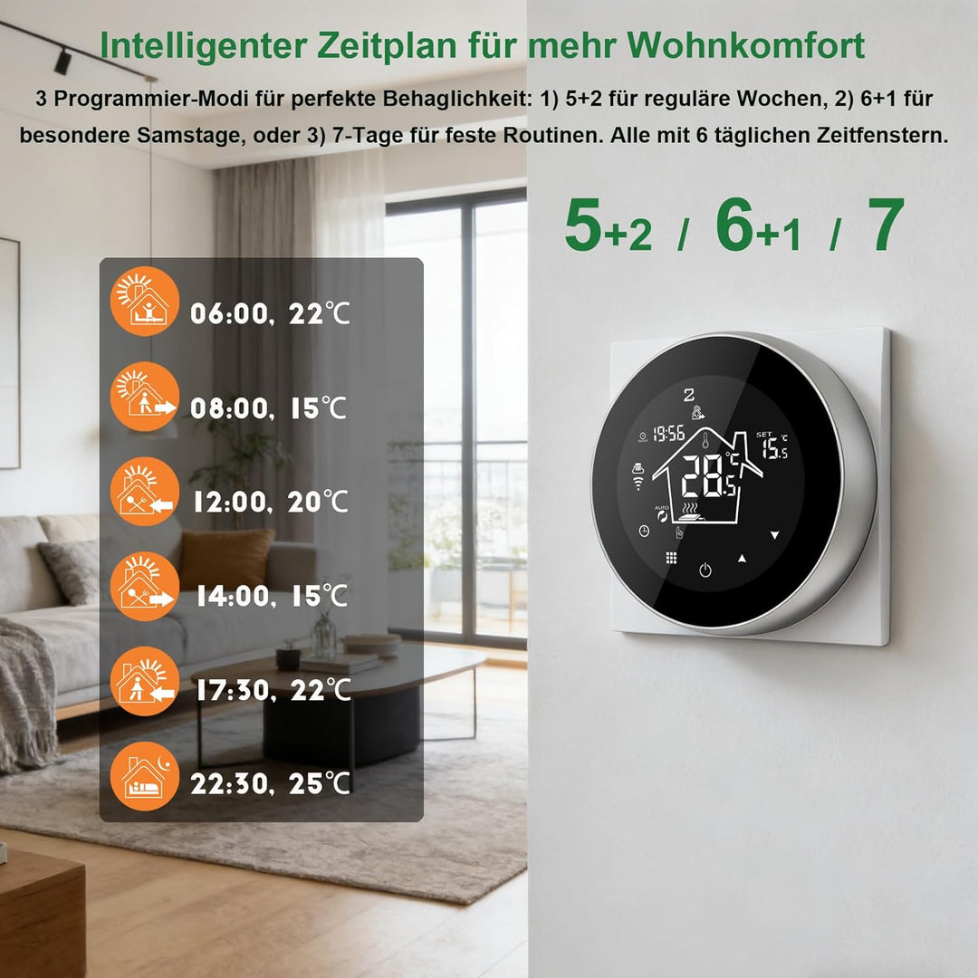 KETOTEK Thermostat Fussbodenheizung Wasser WiFi 3A Unterputz, Programmierbar Raumthermostat Fussbode