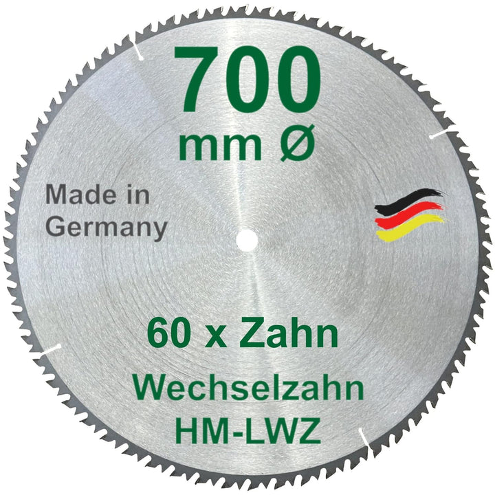 HM-Sägeblatt – 60 ZÄHNE - Ø 700 x 30 mm LWZ Wechsel-Zahn Hartmetall WZ Präzisions-Kreissägeblatt mit
