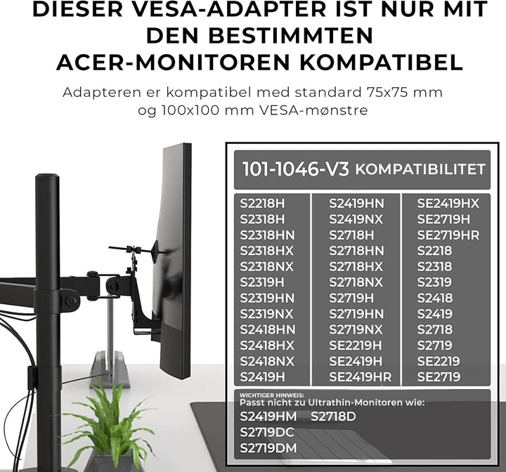 HumanCentric VESA Mount Adapter für Dell S2218, SE2219, S2318, S2319, S2418, S2419, SE2419, S2718, S