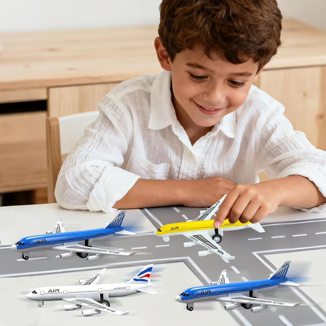 Hymaz Spielzeug Flugzeug 4 Pack, Diecast Pull Back Flugzeuge für Jungen Alter 3 4-7 8-12, Legierung