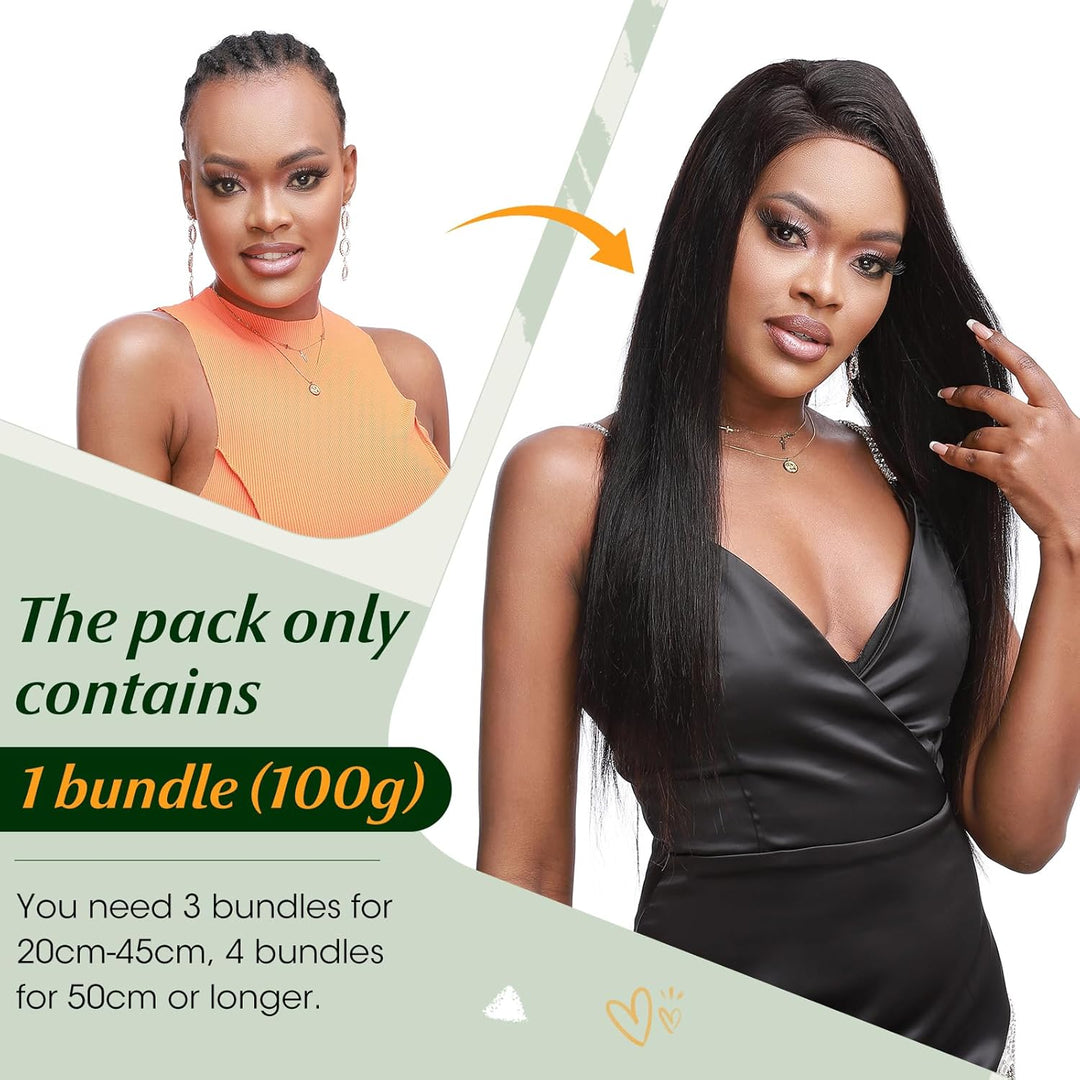 Elailite Bündel Extensions Echthaar #1B Naturschwarz 20cm Sew in Haar Haarverlängerungen Weft Brasil