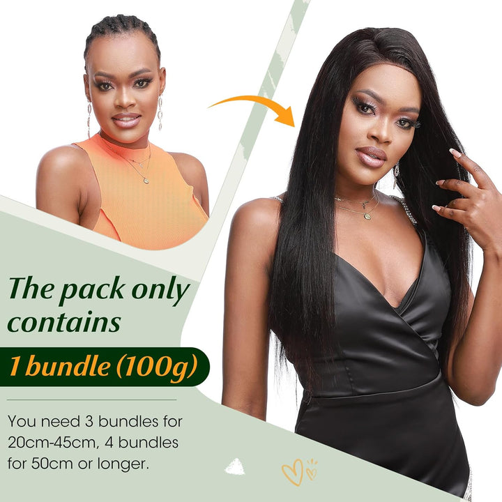 Elailite Bündel Extensions Echthaar #1B Naturschwarz 20cm Sew in Haar Haarverlängerungen Weft Brasil